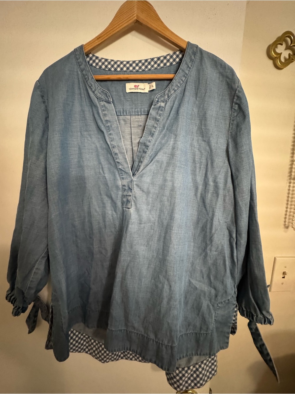 Vineyard Vines Light Blue Chambray Tunic with Gingham Trim